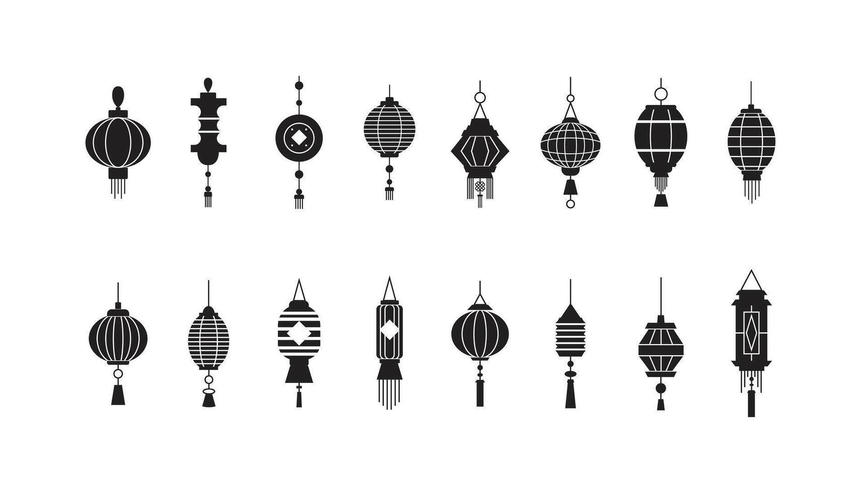 Chinese lantaarn silhouet pictogrammen vector verzameling. zwart en wit