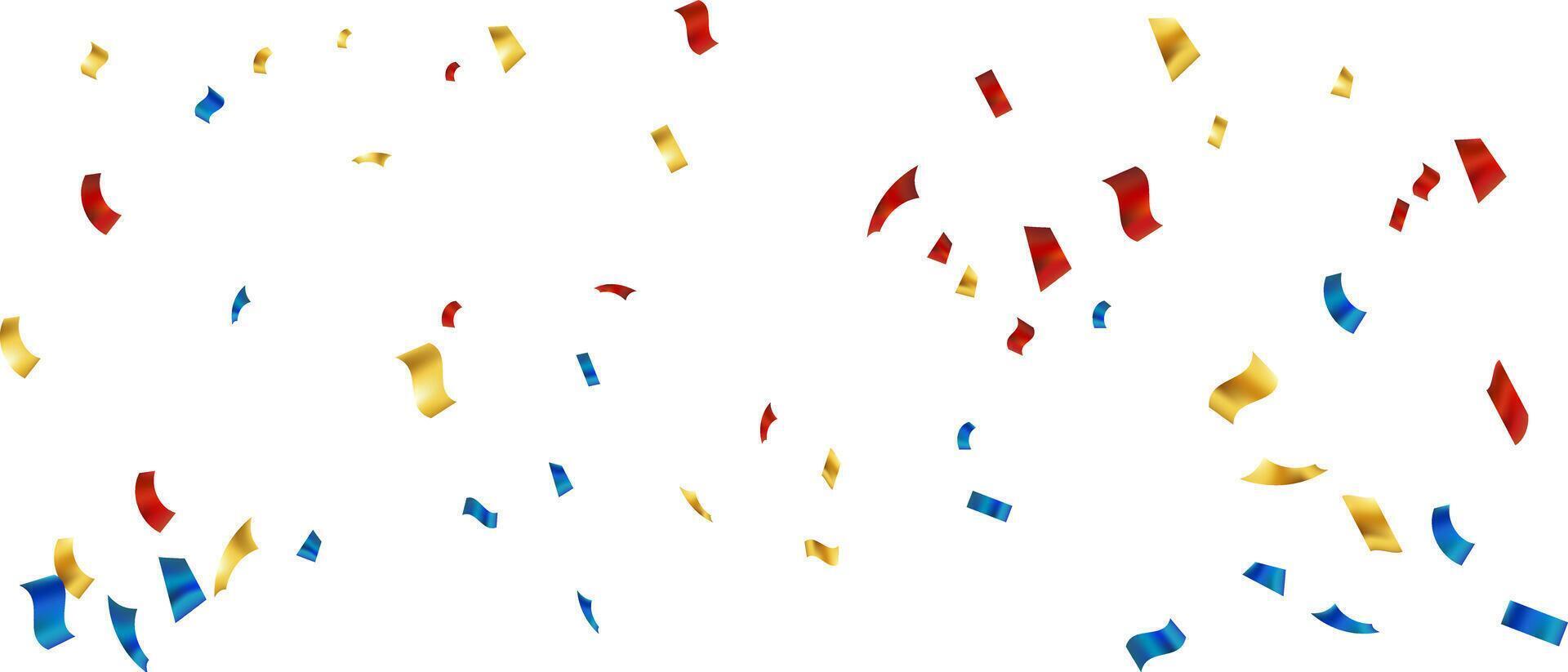 kleurrijk confetti en zigzag lint vallend van bovenstaand wimpels, klatergoud vector