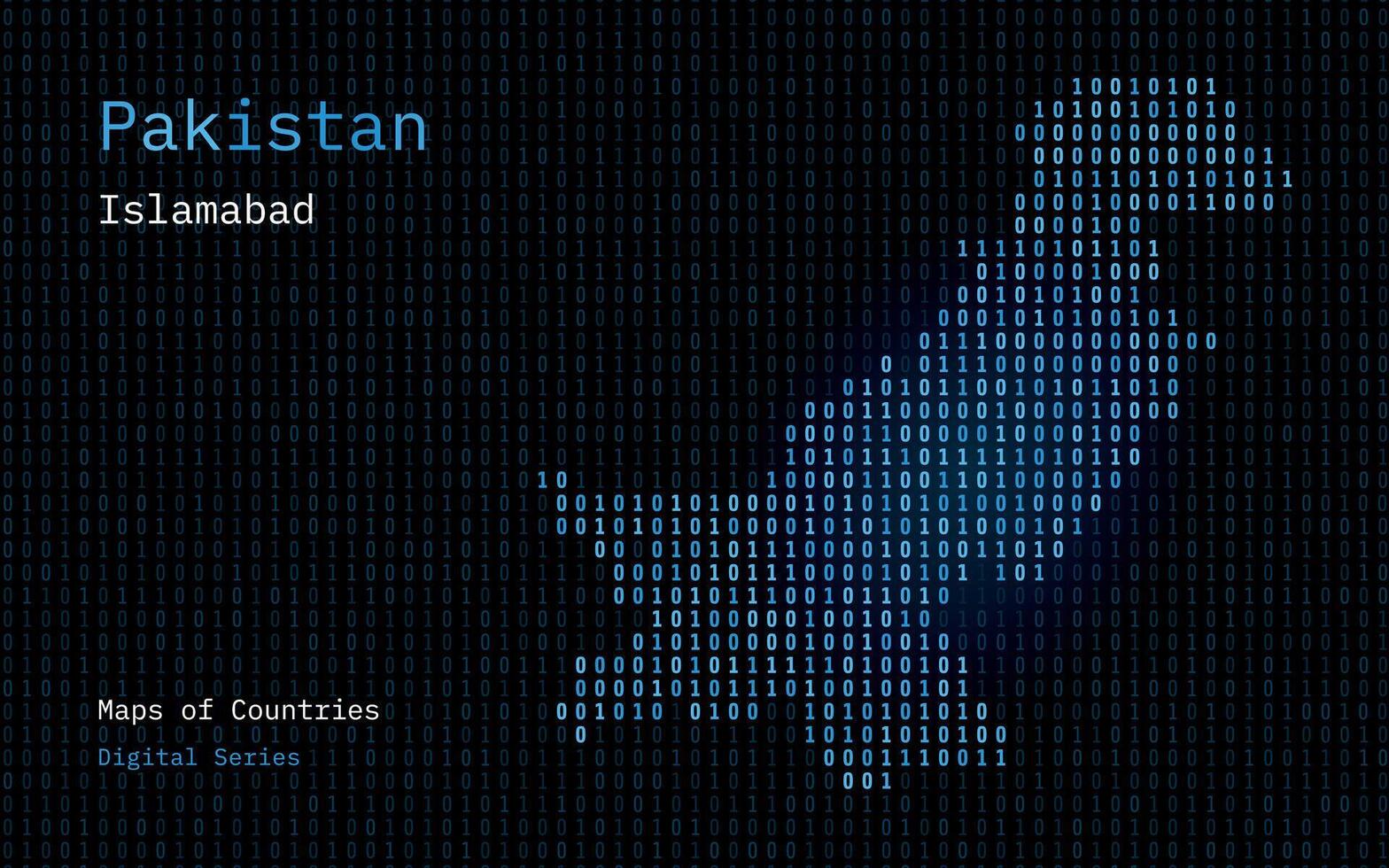 Pakistan kaart getoond in binair code patroon. tsmc. Matrix nummers, nul, een. wereld landen vector kaarten. digitaal serie