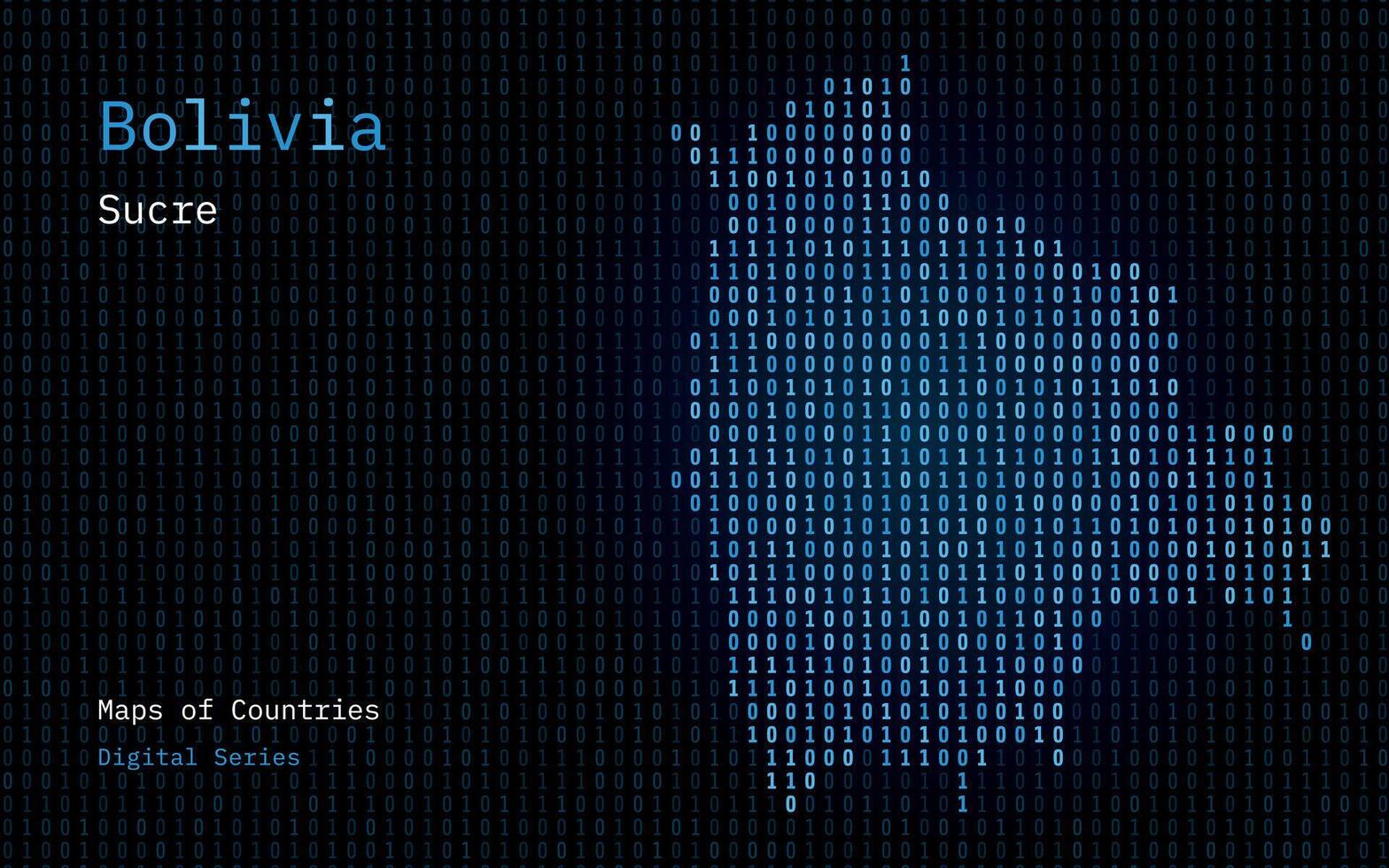Bolivia kaart getoond in binair code patroon. Matrix nummers, nul, een. wereld landen vector kaarten. digitaal serie