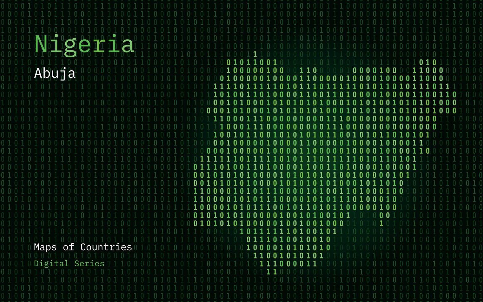 Nigeria kaart getoond in binair code patroon. Matrix nummers, nul, een. wereld landen vector kaarten. digitaal serie