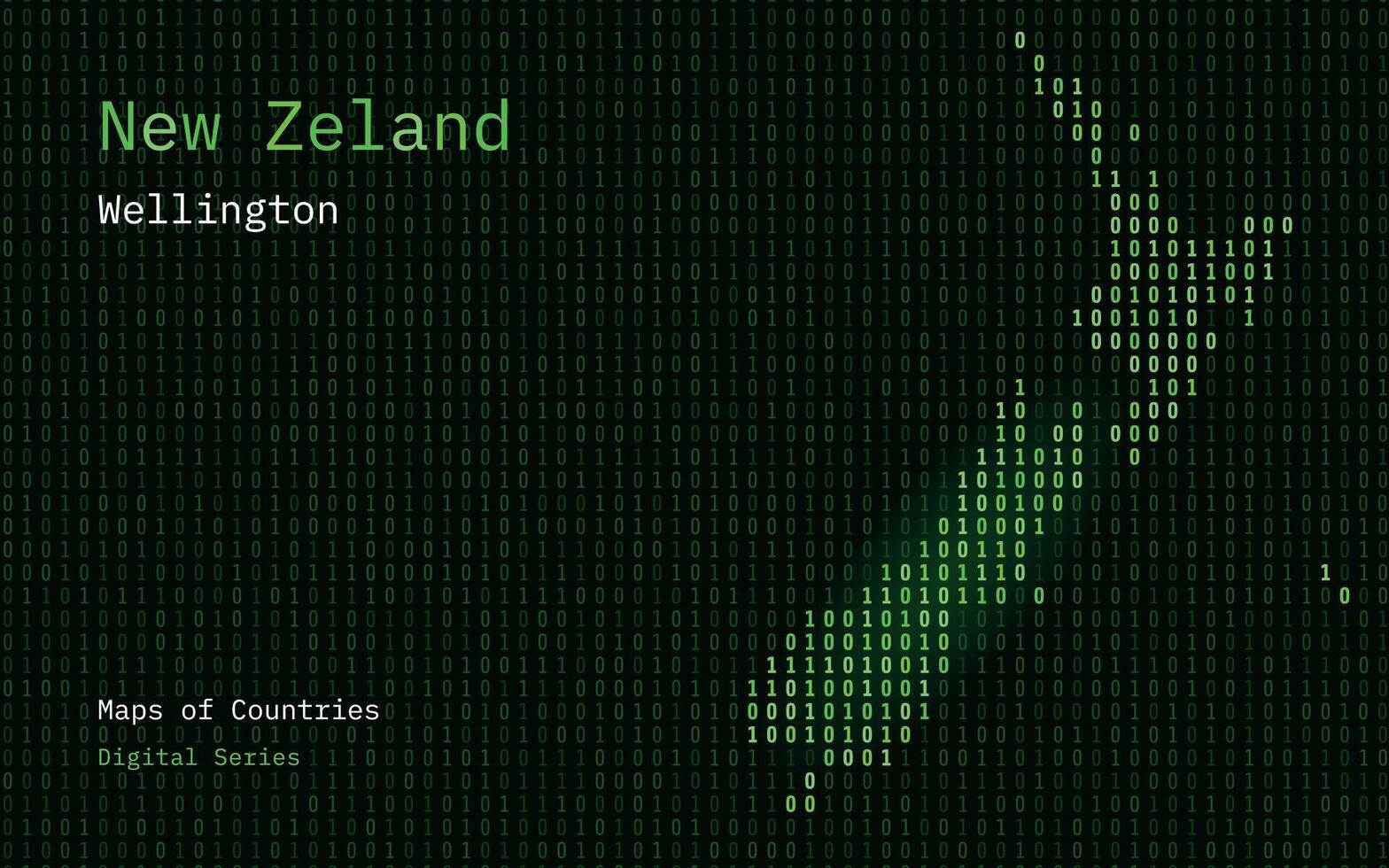 nieuw Zeeland kaart getoond in binair code patroon. Matrix nummers, nul, een. wereld landen vector kaarten. digitaal serie