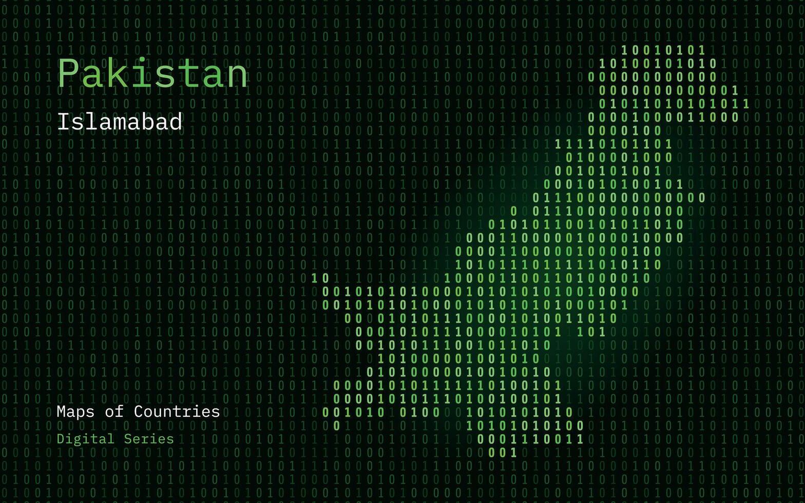 Pakistan kaart getoond in binair code patroon. tsmc. Matrix nummers, nul, een. wereld landen vector kaarten. digitaal serie