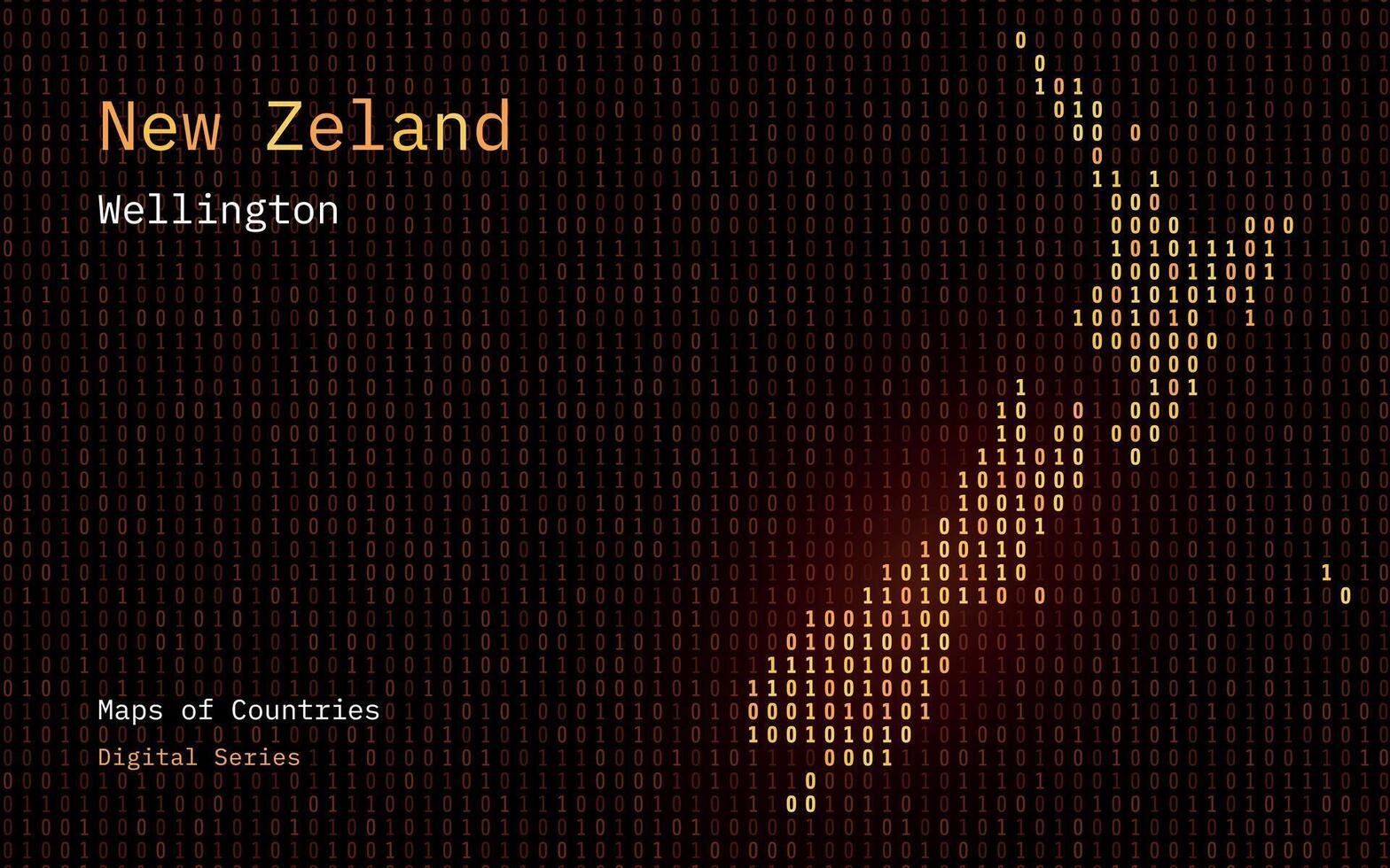 nieuw Zeeland kaart getoond in binair code patroon. Matrix nummers, nul, een. wereld landen vector kaarten. digitaal serie