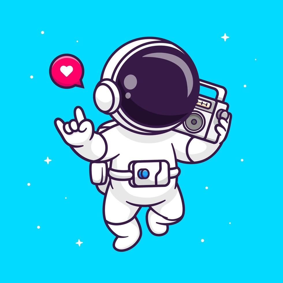 schattig astronaut luisteren boombox in ruimte tekenfilm vector icoon illustratie. wetenschap technologie icoon concept geïsoleerd premie vector. vlak tekenfilm stijl