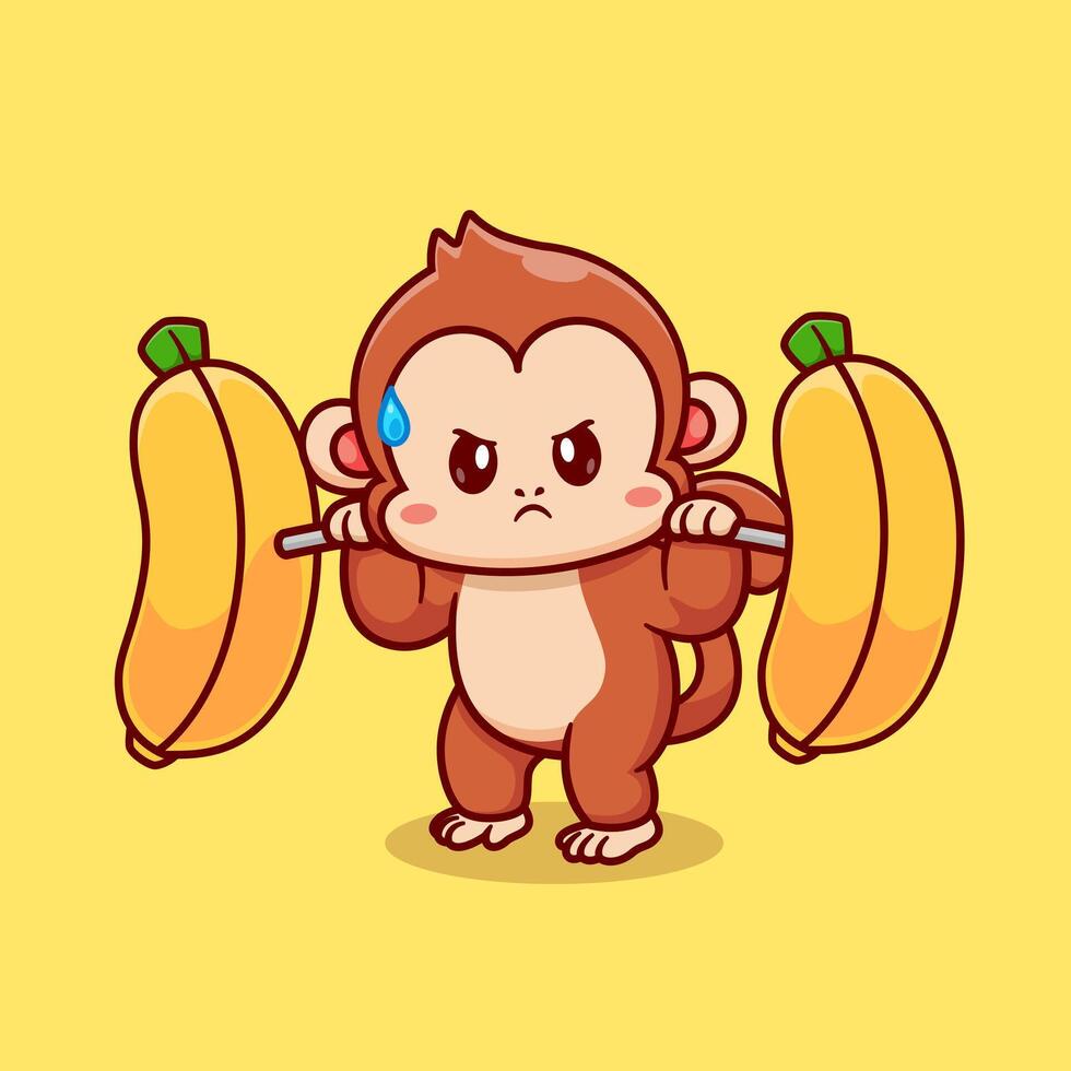 schattig aap hijs- banaan barbell tekenfilm vector icoon illustratie. dier sport icoon concept geïsoleerd premie vector. vlak tekenfilm stijl