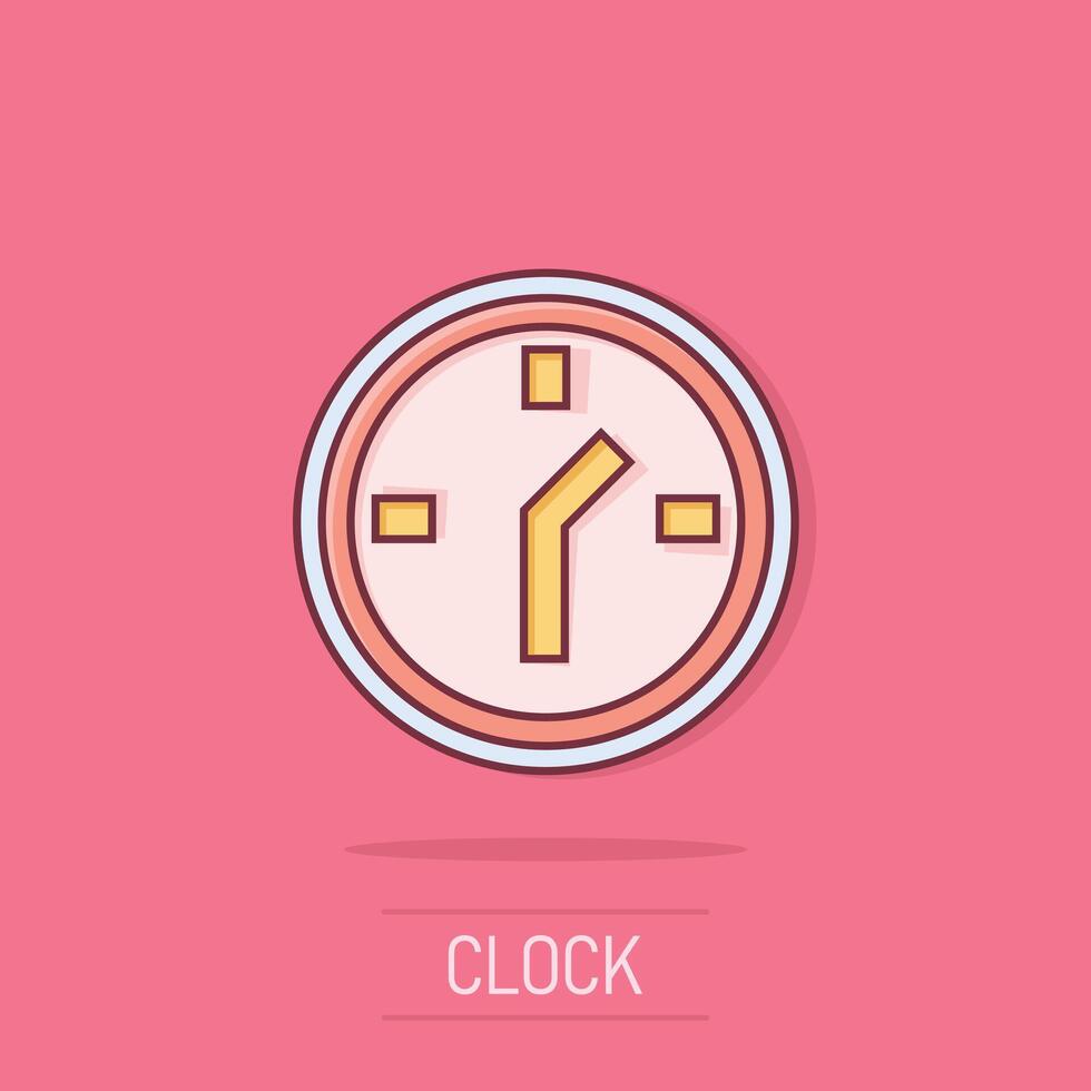 klok icoon in grappig stijl. kijk maar tekenfilm vector illustratie Aan geïsoleerd achtergrond. timer plons effect bedrijf concept.