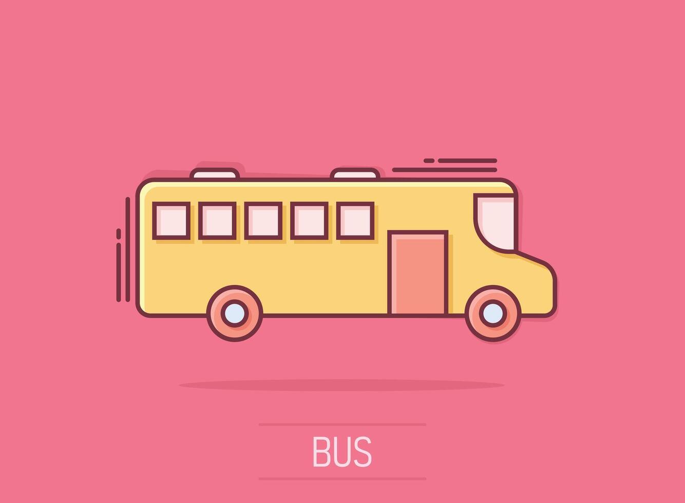 bus icoon in grappig stijl. trainer tekenfilm vector illustratie Aan geïsoleerd achtergrond. autobus voertuig plons effect bedrijf concept.