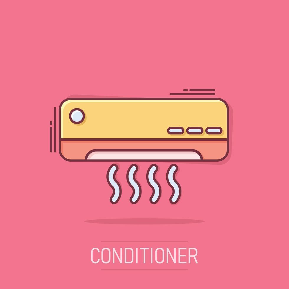 conditioner icoon in grappig stijl. koeler tekenfilm vector illustratie Aan geïsoleerd achtergrond. verkoudheid klimaat plons effect bedrijf concept.