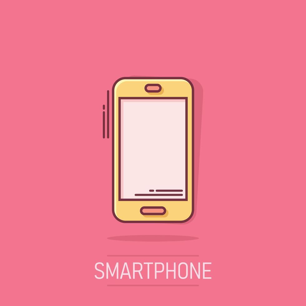 smartphone blanco scherm icoon in grappig stijl. mobiel telefoon tekenfilm vector illustratie Aan geïsoleerd achtergrond. telefoon plons effect bedrijf concept.