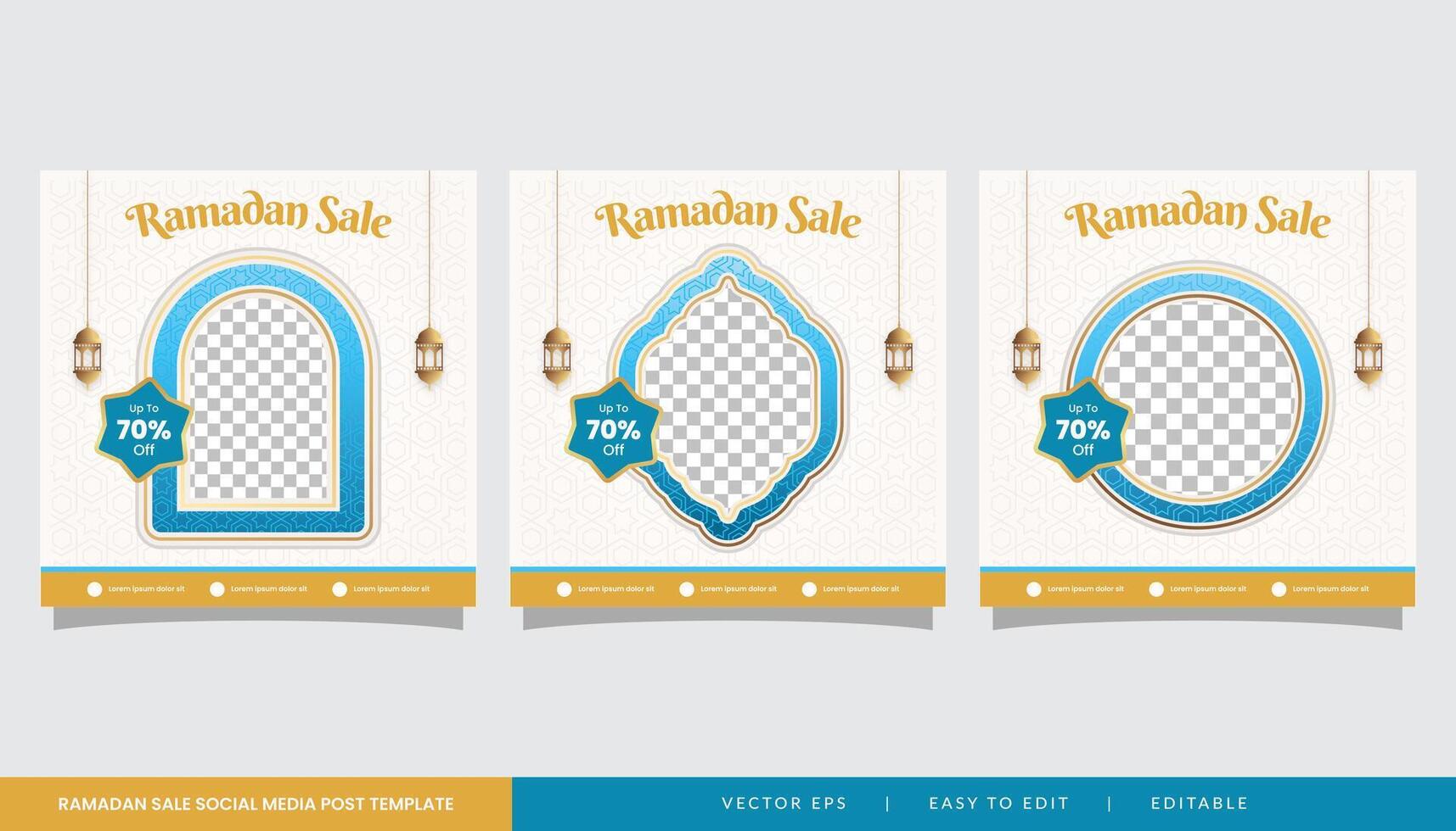 Ramadan uitverkoop sociaal media post sjabloon banier reclame met wit schoon achtergrond en kopiëren ruimte vector
