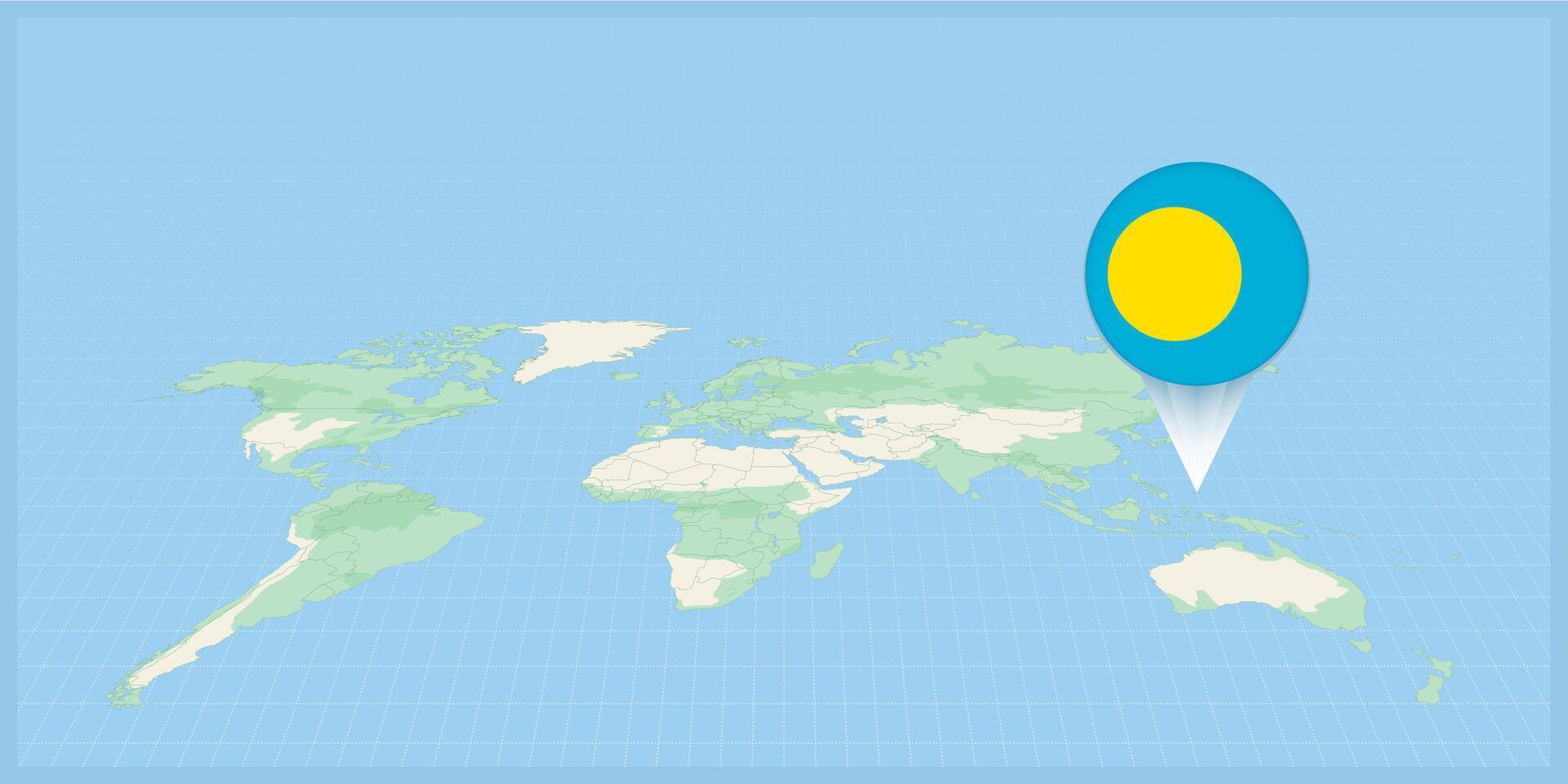 plaats van Palau Aan de wereld kaart, gemarkeerd met Palau vlag pin. vector