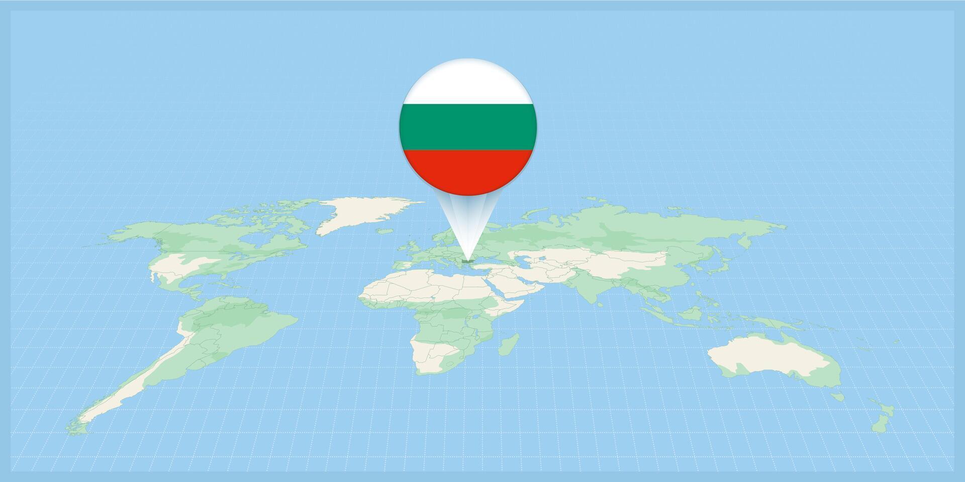 plaats van bulgarije Aan de wereld kaart, gemarkeerd met bulgarije vlag pin. vector