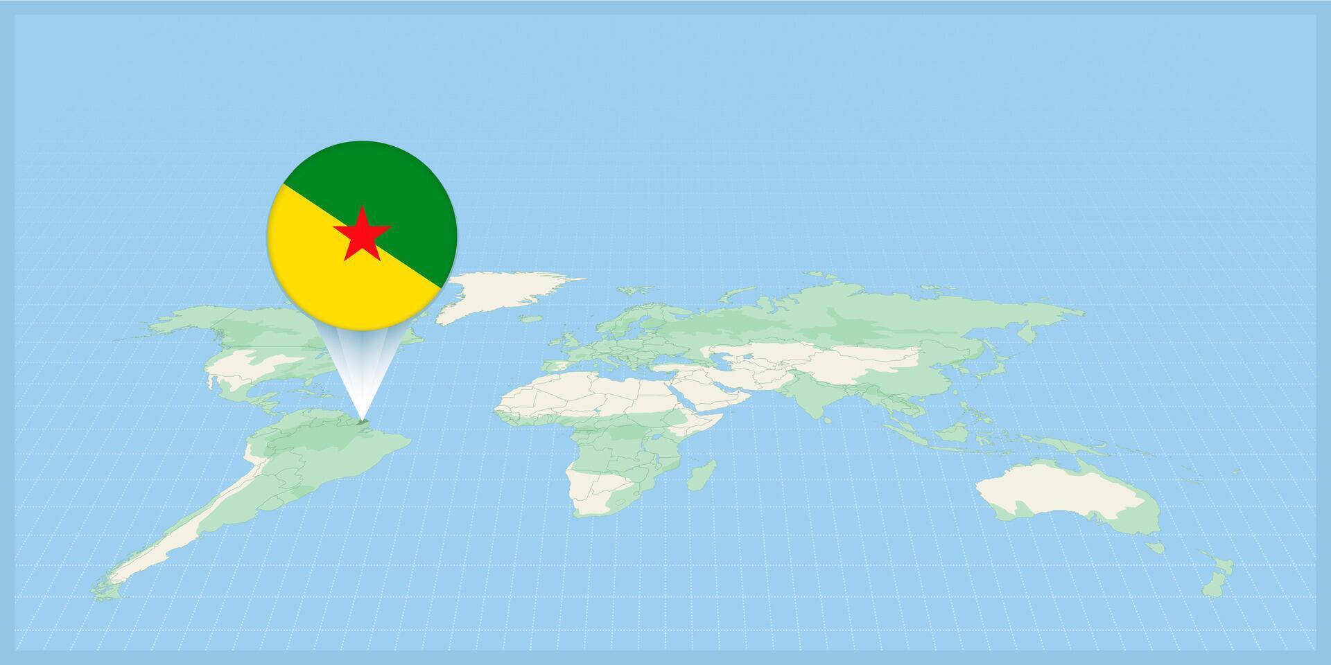 plaats van Frans Guyana Aan de wereld kaart, gemarkeerd met Frans Guyana vlag pin. vector