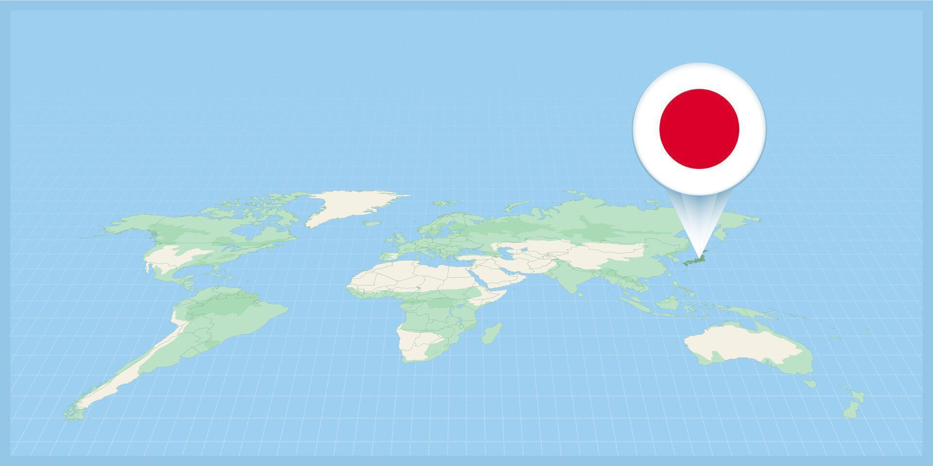 plaats van Japan Aan de wereld kaart, gemarkeerd met Japan vlag pin. vector