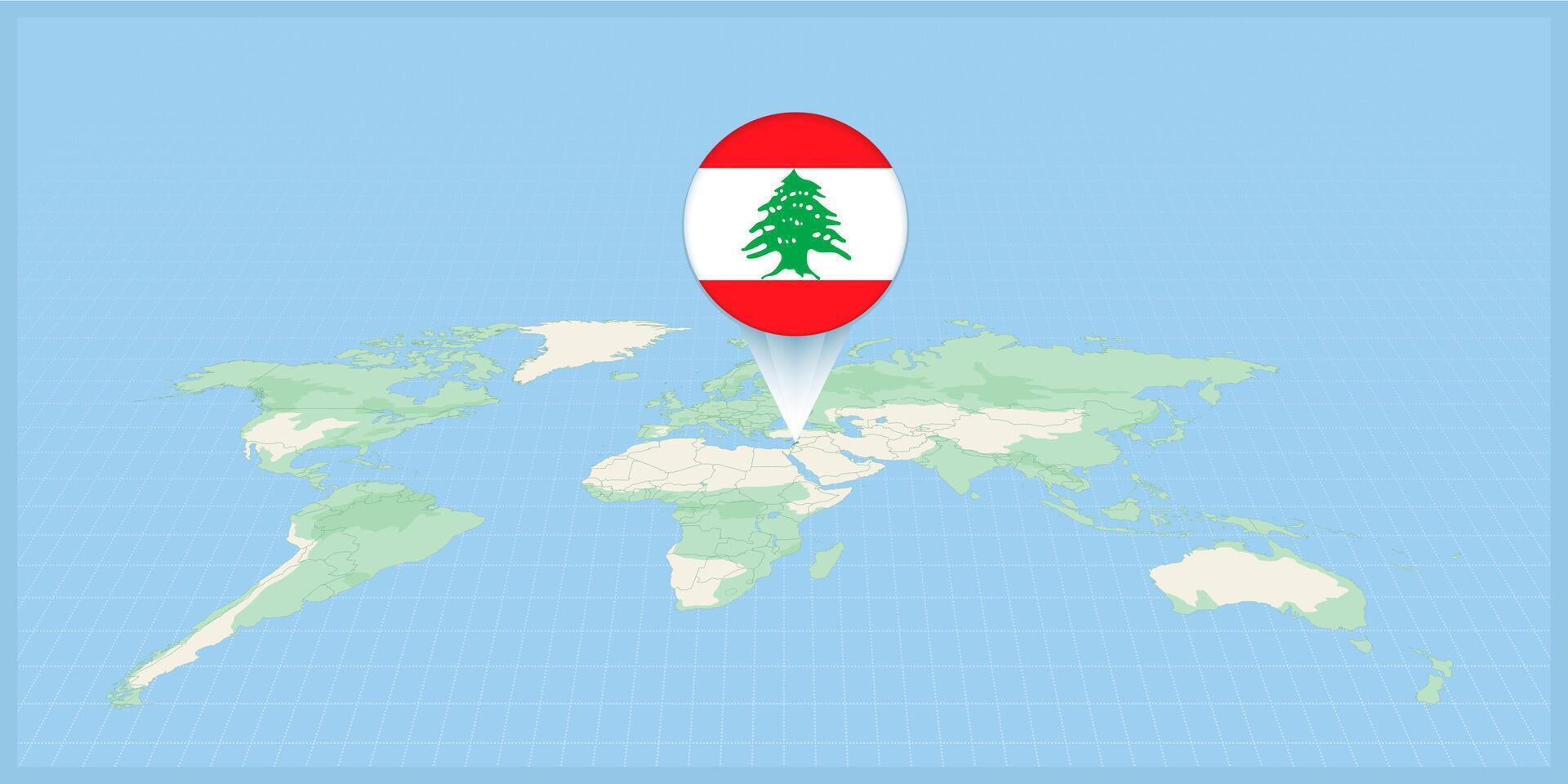 plaats van Libanon Aan de wereld kaart, gemarkeerd met Libanon vlag pin. vector