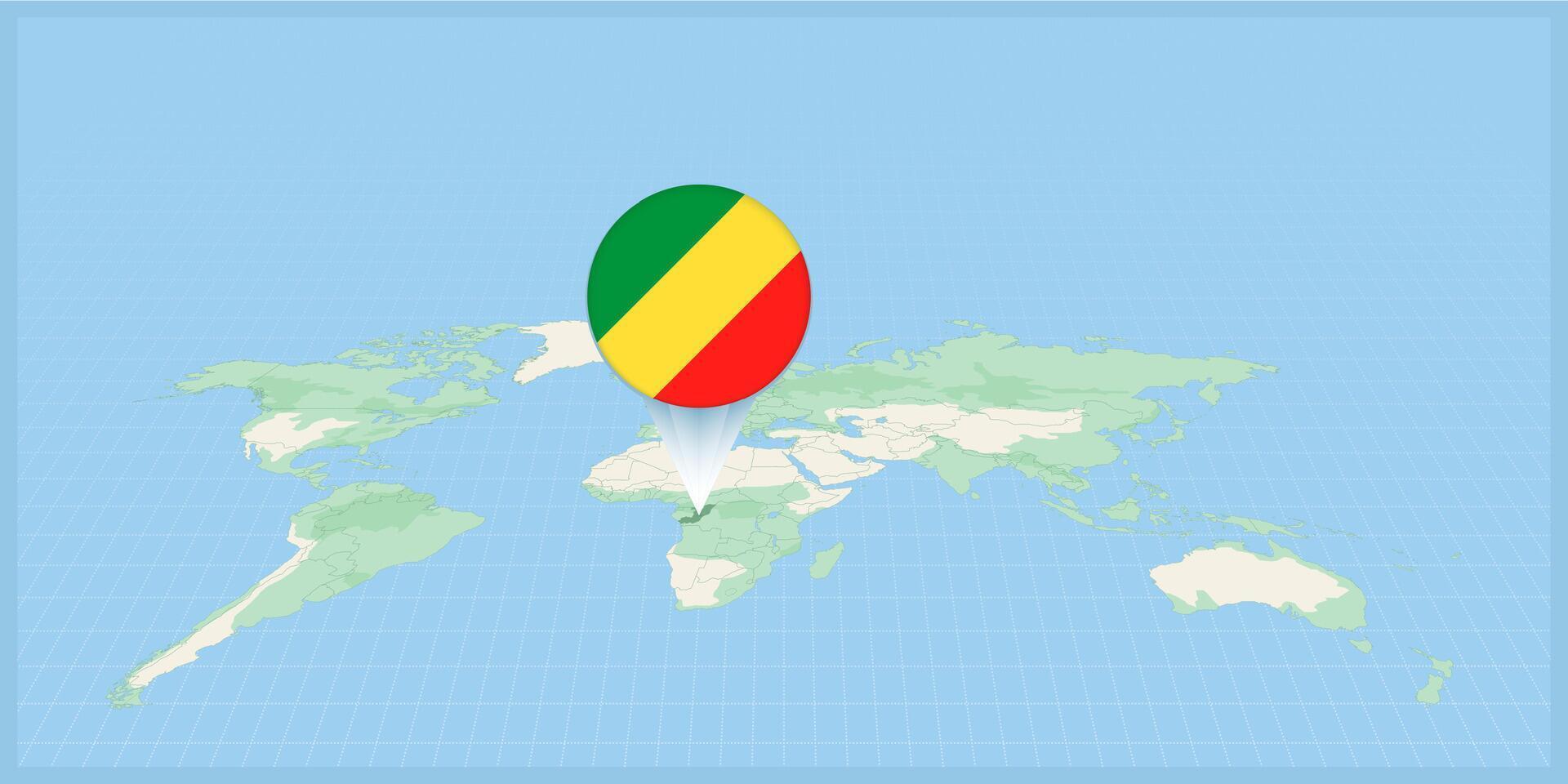 plaats van Congo Aan de wereld kaart, gemarkeerd met Congo vlag pin. vector