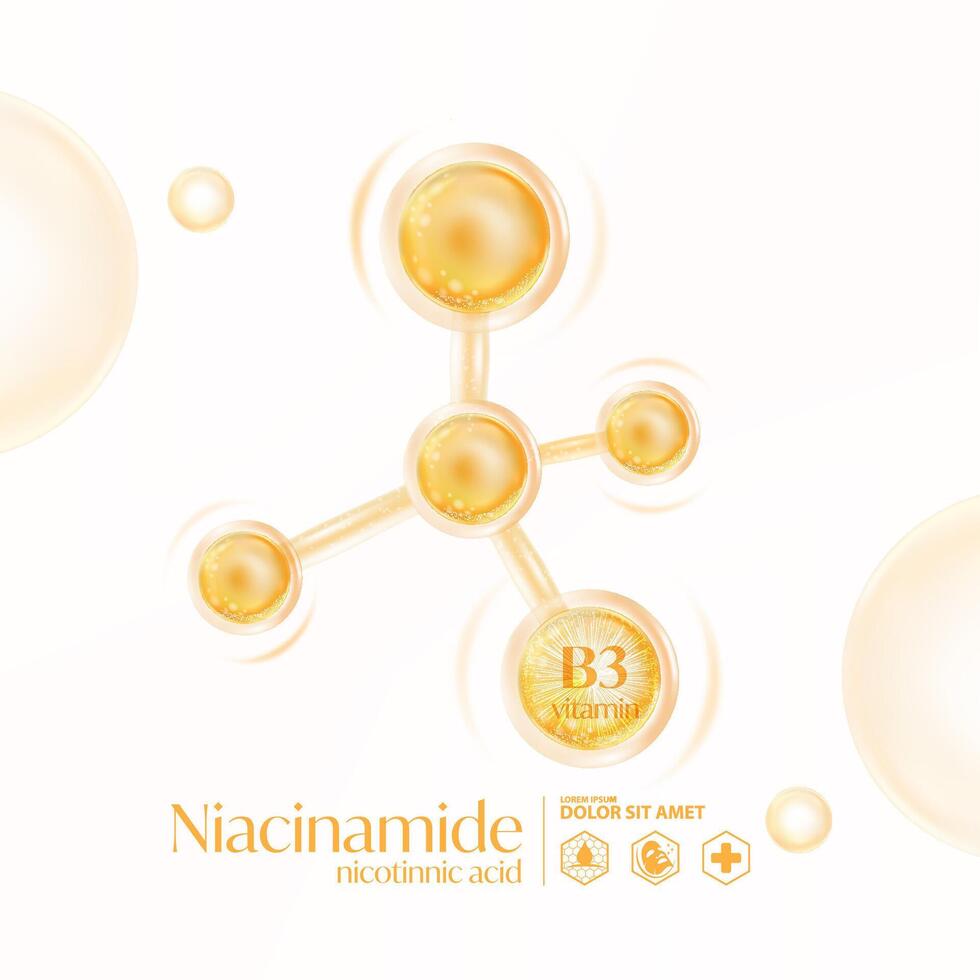 niacinamide, niacine, nicotinezuur zuur serum huid zorg kunstmatig, vector