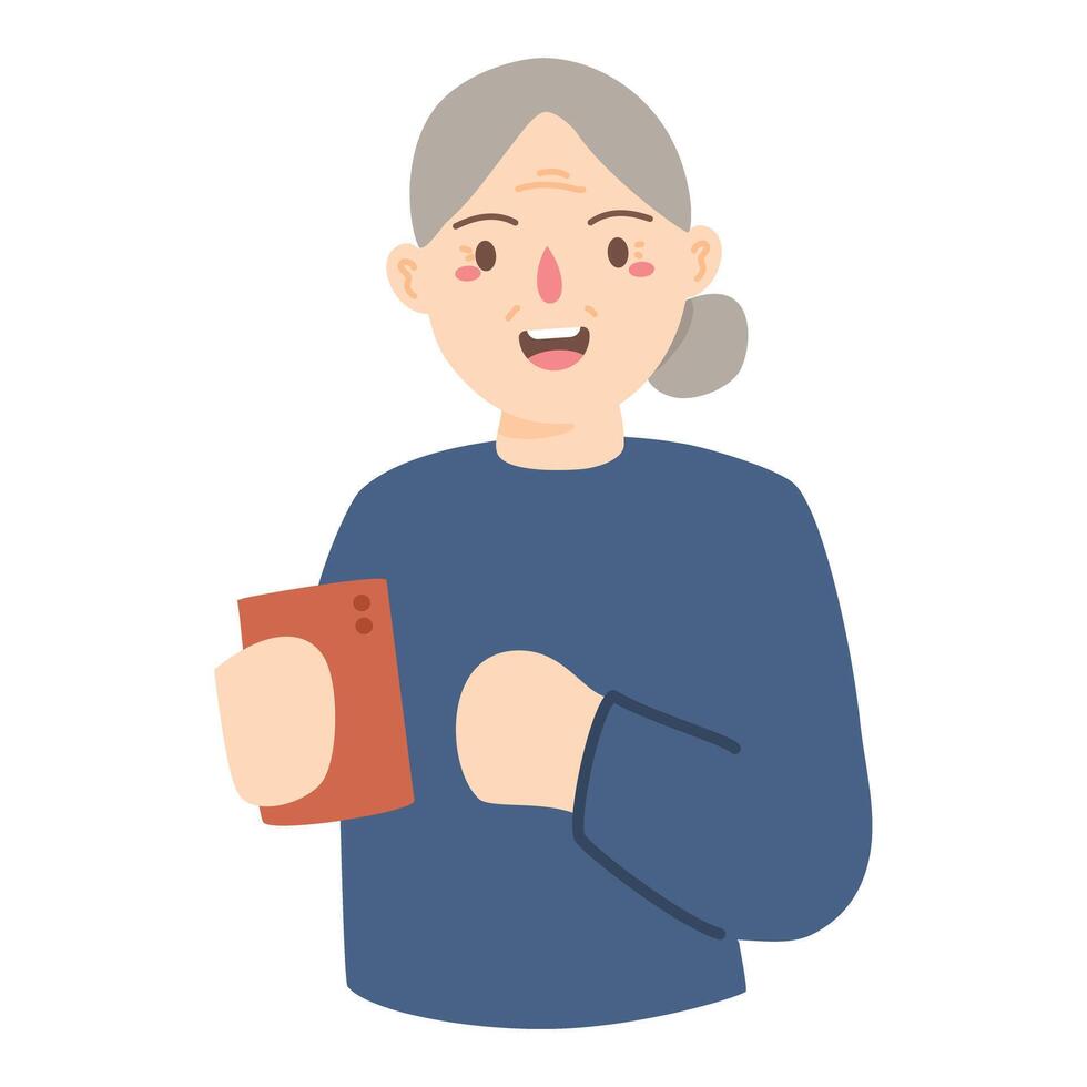 hand- getrokken illustratie senioren gebruik makend van technologie vector