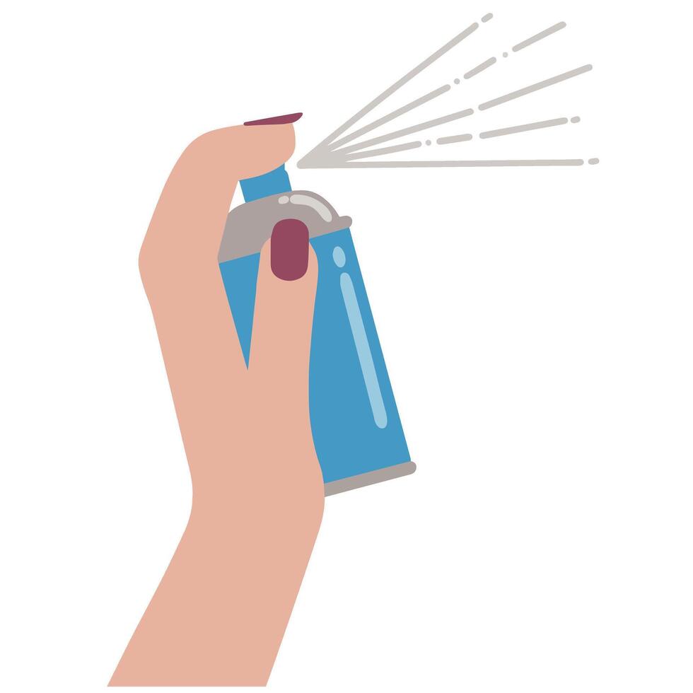 vector hand- Holding fles en sproeien vloeistof van fles illustratie