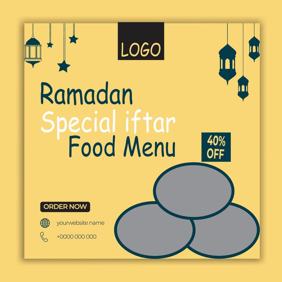 Ramadan speciaal iftar voedsel menu ontwerp en sociaal media post sjabloon vector