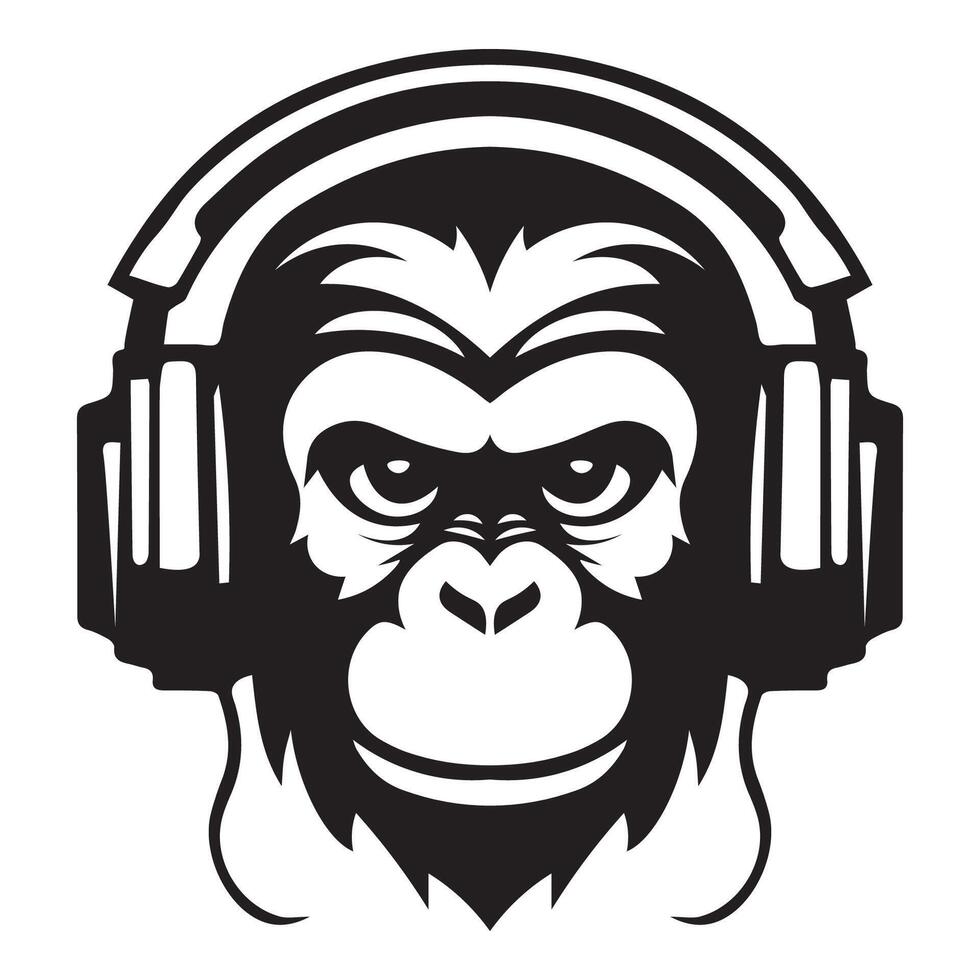 ai gegenereerd woest aap vervelend hoofdtelefoons iconisch logo vector illustratie