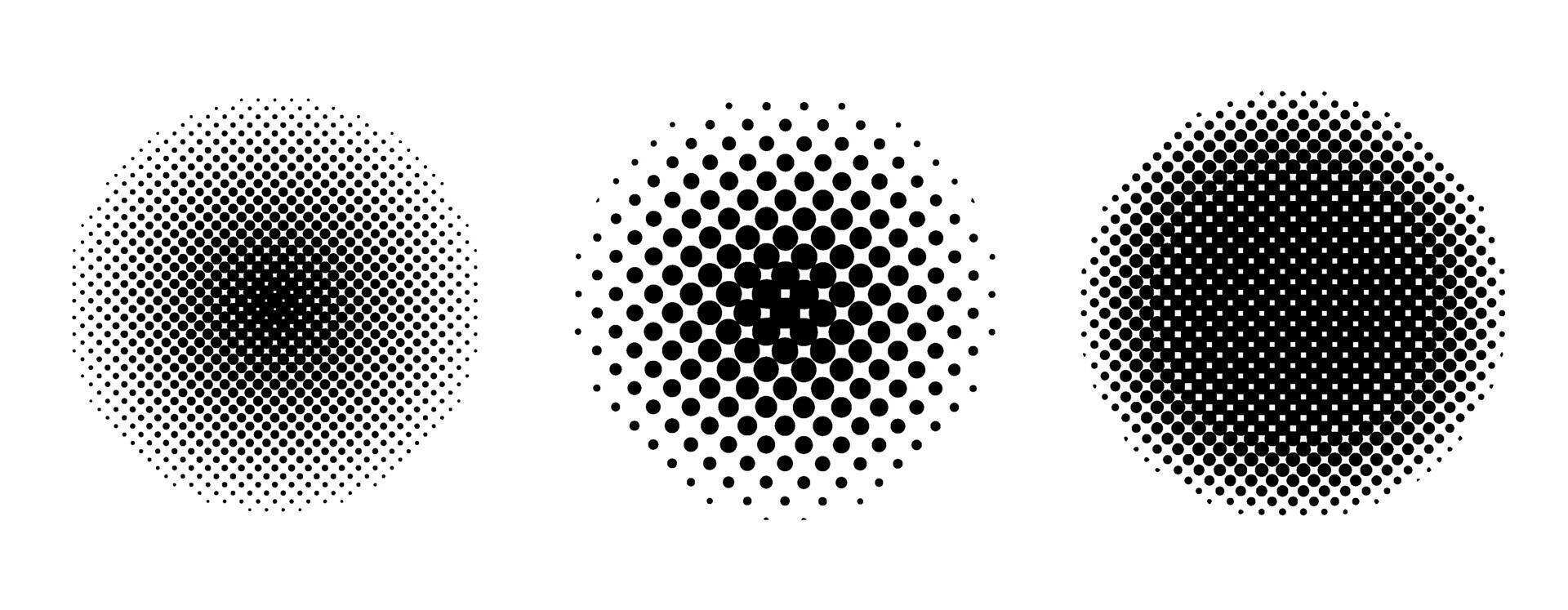 halftone stippel cirkel achtergronden reeks . knal kunst punt helling diepte en textuur. elementen voor logo's, branding, comics boek en verpakking. monochroom minimalistische manga stijl. vector