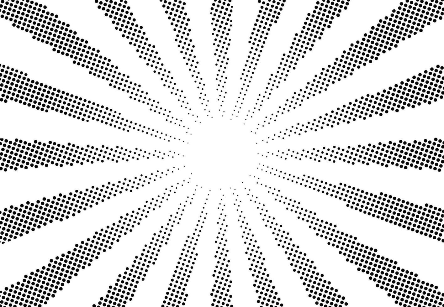 halftone stippel radiaal stralen achtergrond. tekenfilm grens. polka punt balken. manga stijl snelheid kader. concentratie lijnen gaan naar de centrum. vector