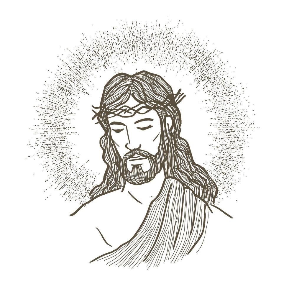 hand- getrokken illustratie of tekening van Jezus Christus gezicht Bij zijn passie vector