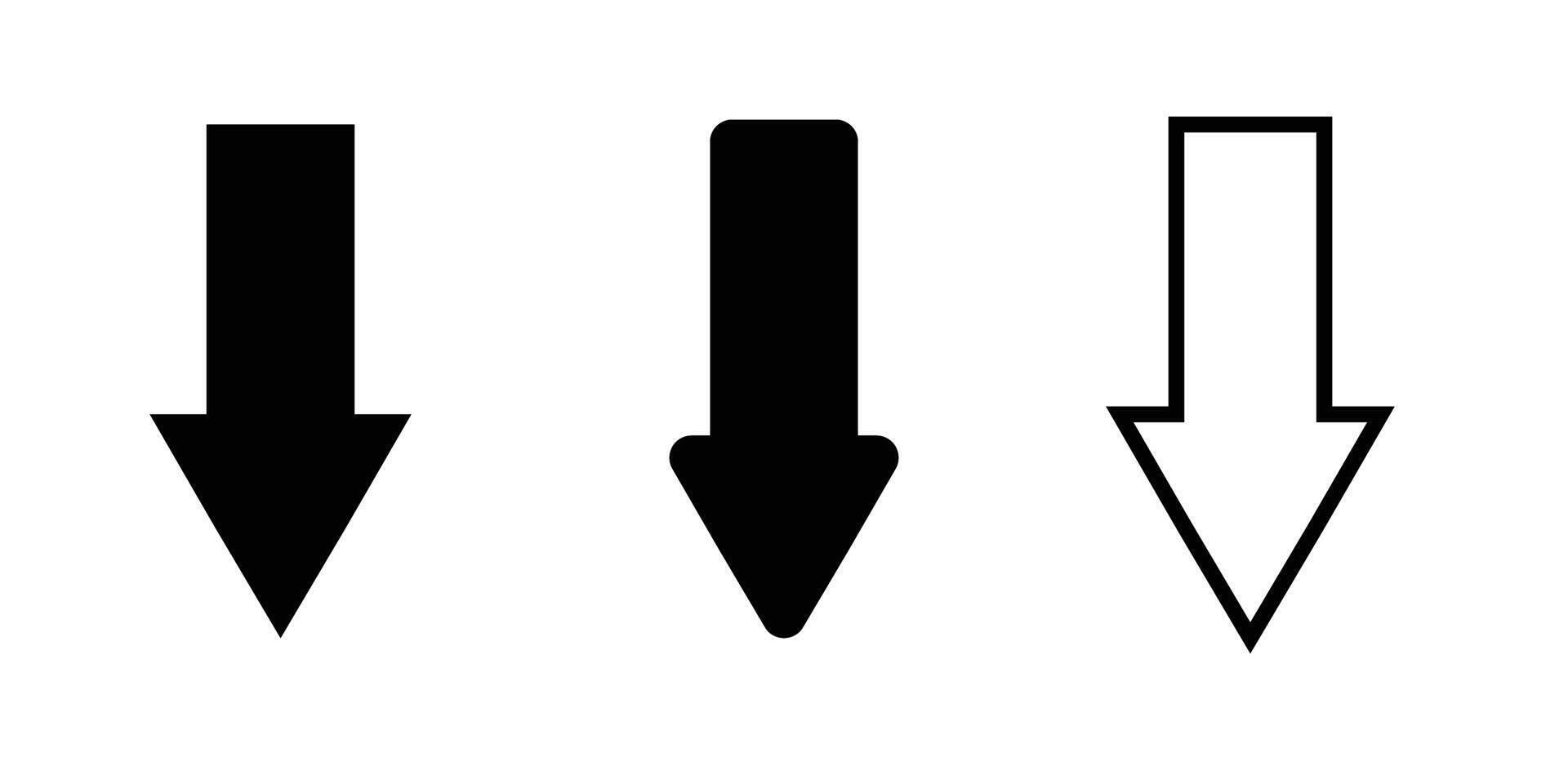 gemakkelijk zwart lijn reeks van pijl naar beneden pictogrammen. vector