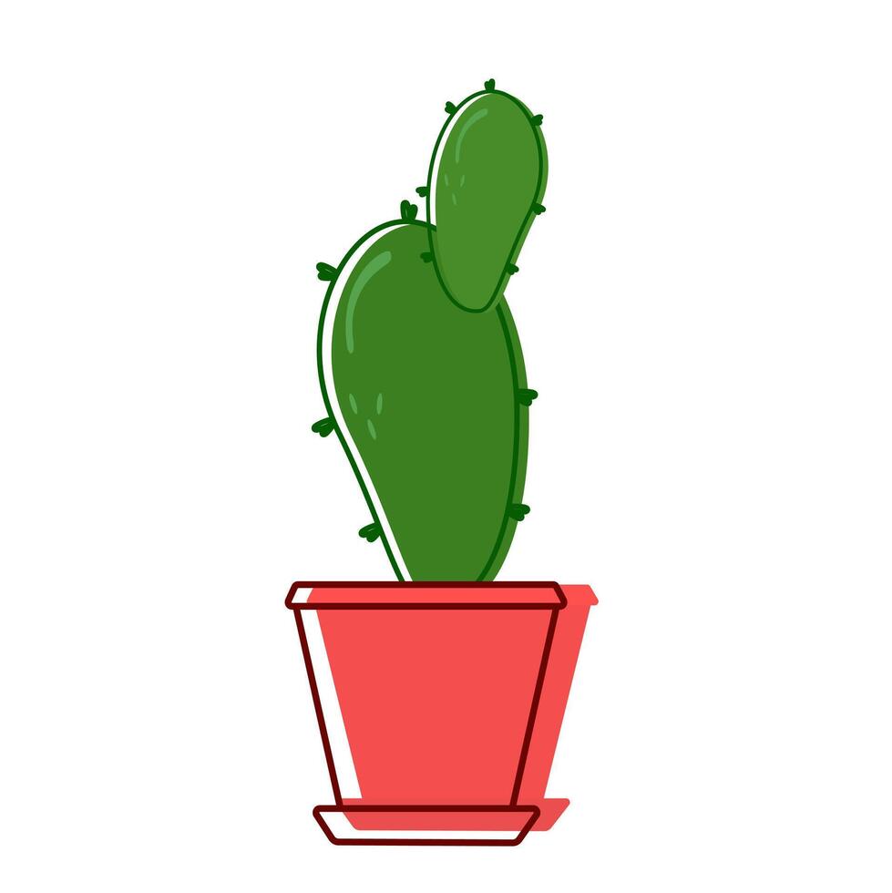 groen stekelig cactus in rood pot met uitloper. huis fabriek met groen stekels staat binnen een huis. vector. vector