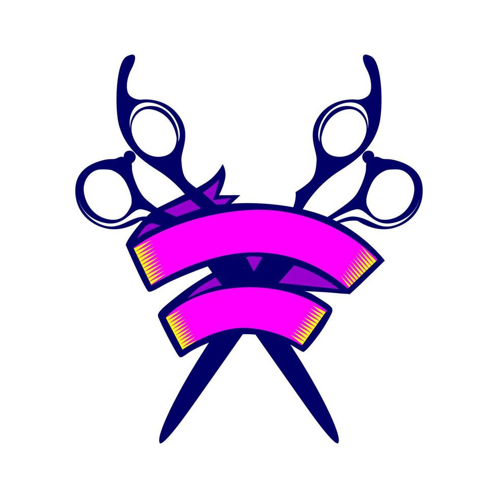 kapperszaak logo schaar met vlag banier logo ontwerp vector