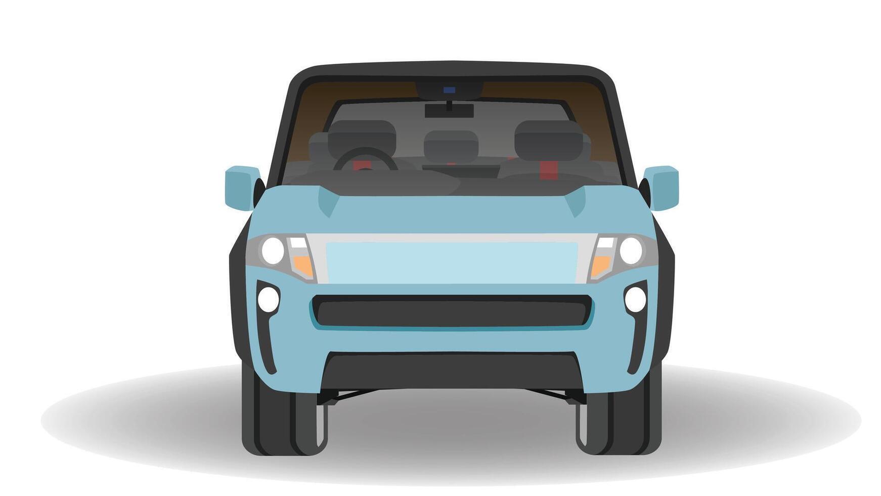 vector of illustrator voorkant visie van suv auto. ev auto blauw kleur. kan visie interieur van auto. met schaduw van auto geïsoleerd wit achtergrond.