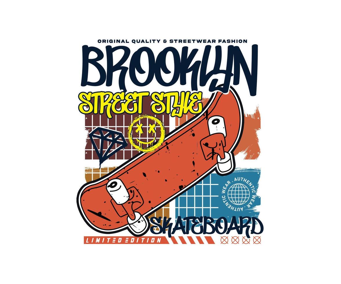 Brooklyn straat stijl typografie leuze met skateboard ontwerp, illustratie vector grafisch voor afdrukken, t shirt, stedelijk kleding, streetwear