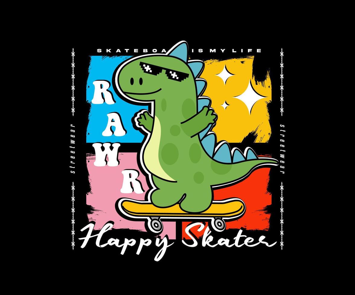 vector tekenfilm illustratie schattig dinosaurus spelen skateboard, ontwerp voor straatkleding, t shirt, poster, capuchon, enz