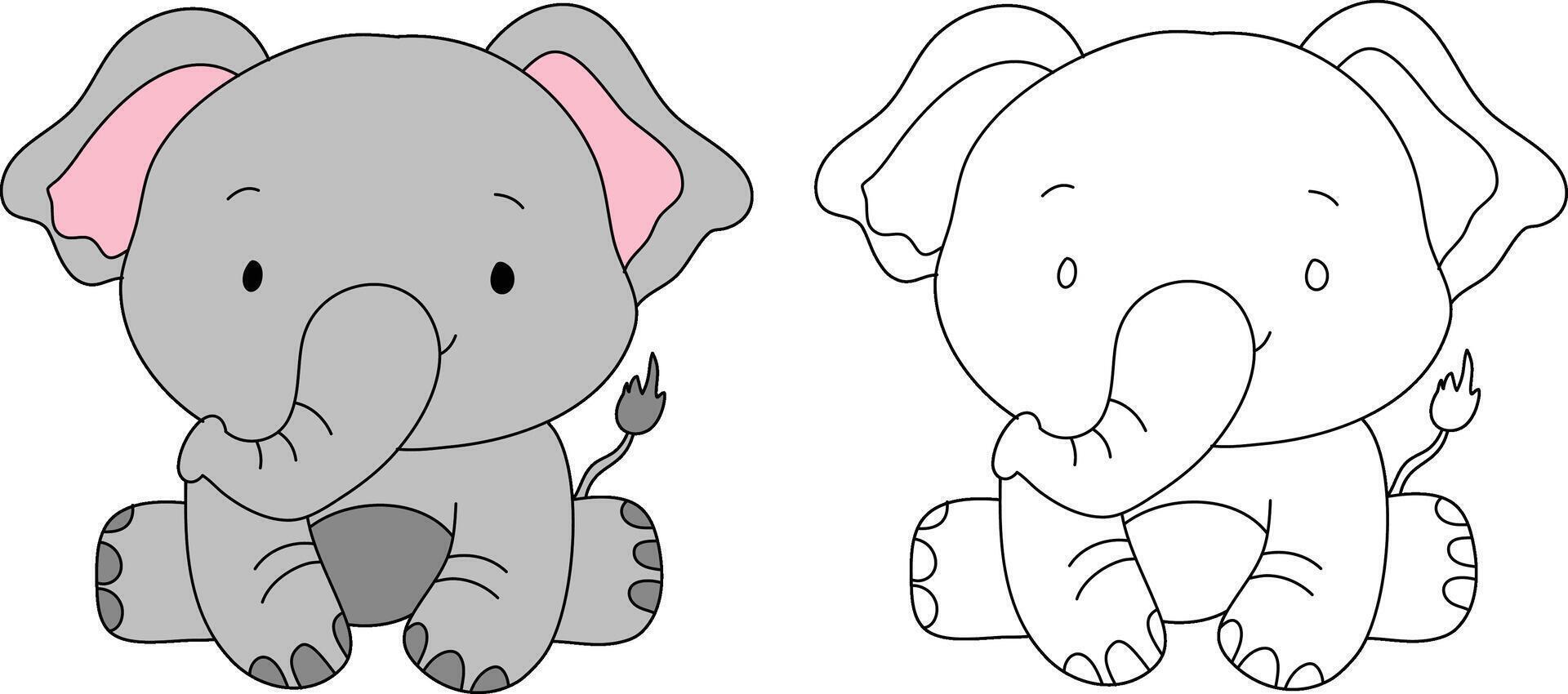 schattig olifant zitten, schattig olifant schetsen vector