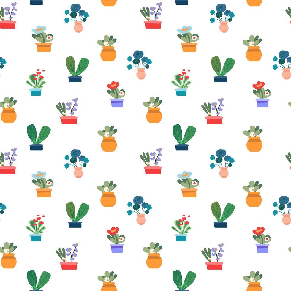 botanisch naadloos patroon voor het drukken textiel, papier, kaarten. binnen- bloemen. huis planten in potten voor de interieur. minimalisme. vector
