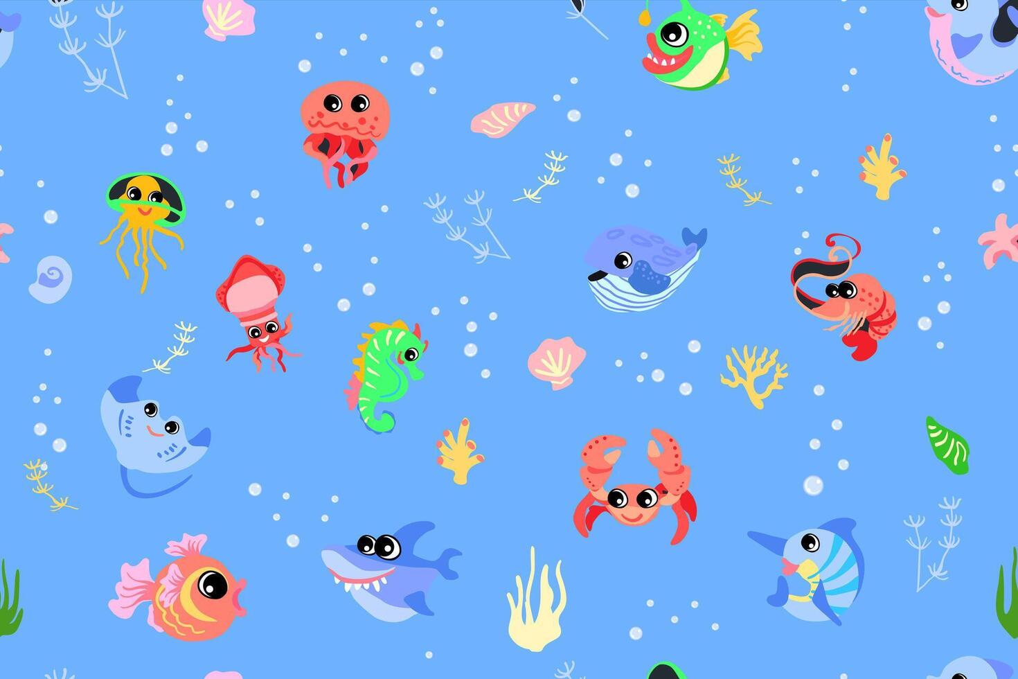 naadloos patroon met zee dieren. onderwater- voor kinderen beddengoed kleding stof behang vector