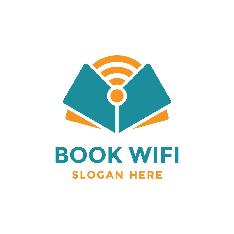 boek Wifi logo ontwerp sjabloon. online lezing boek symbool. onderwijs technologie concept. vector