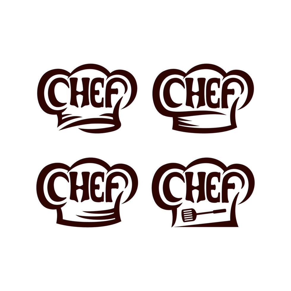 reeks van chef belettering met chef hoed logo vector. chef typografie, schetsen stijl logo ontwerp sjabloon. vector