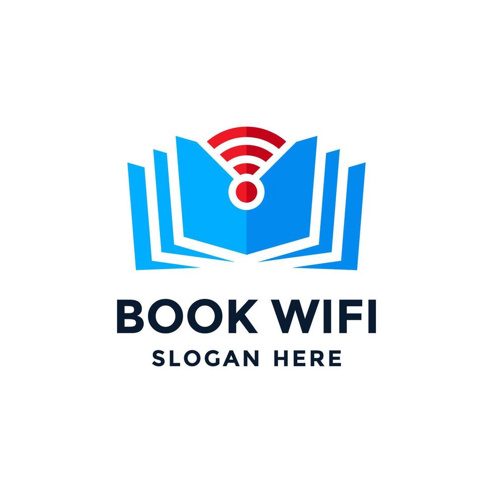 boek Wifi logo ontwerp sjabloon. online lezing boek symbool. onderwijs technologie concept. vector