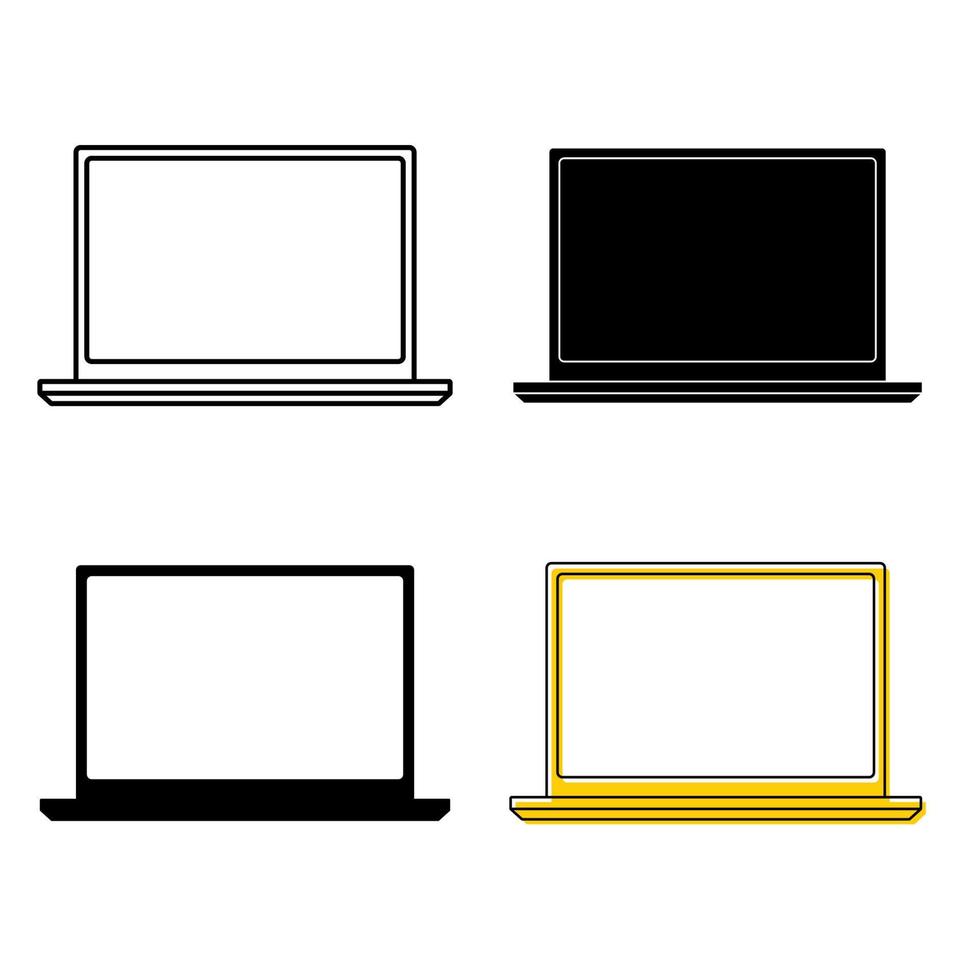 laptoppictogrammen. dun frame notebook of ultrabook. eenvoudig plat symbool van laptopcomputer. handcomputerpictogrammen. omtrek en glyph-illustratie vector