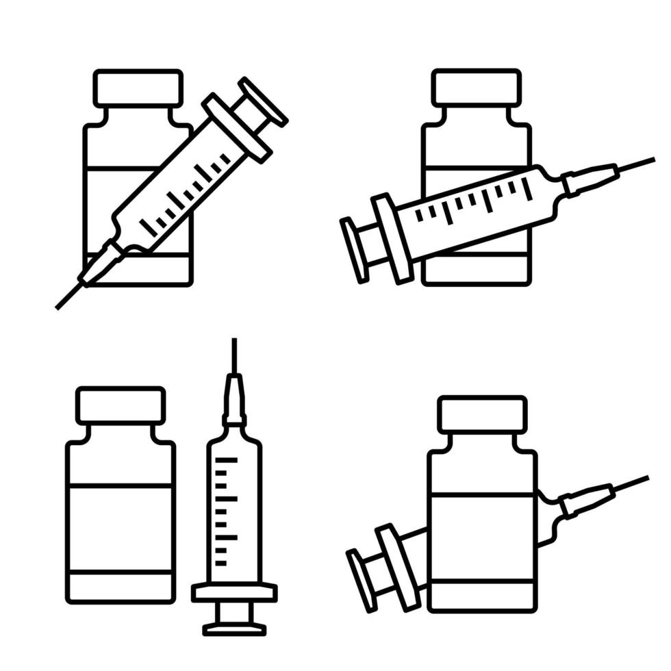 coronavirus vaccin lijn icoon. spuit met flacon teken. medische vaccinfles met spuitsymbool. lineaire stijl, vaccinatie tegen coronavirus. bewerkbare streek. immunisatie concept vector