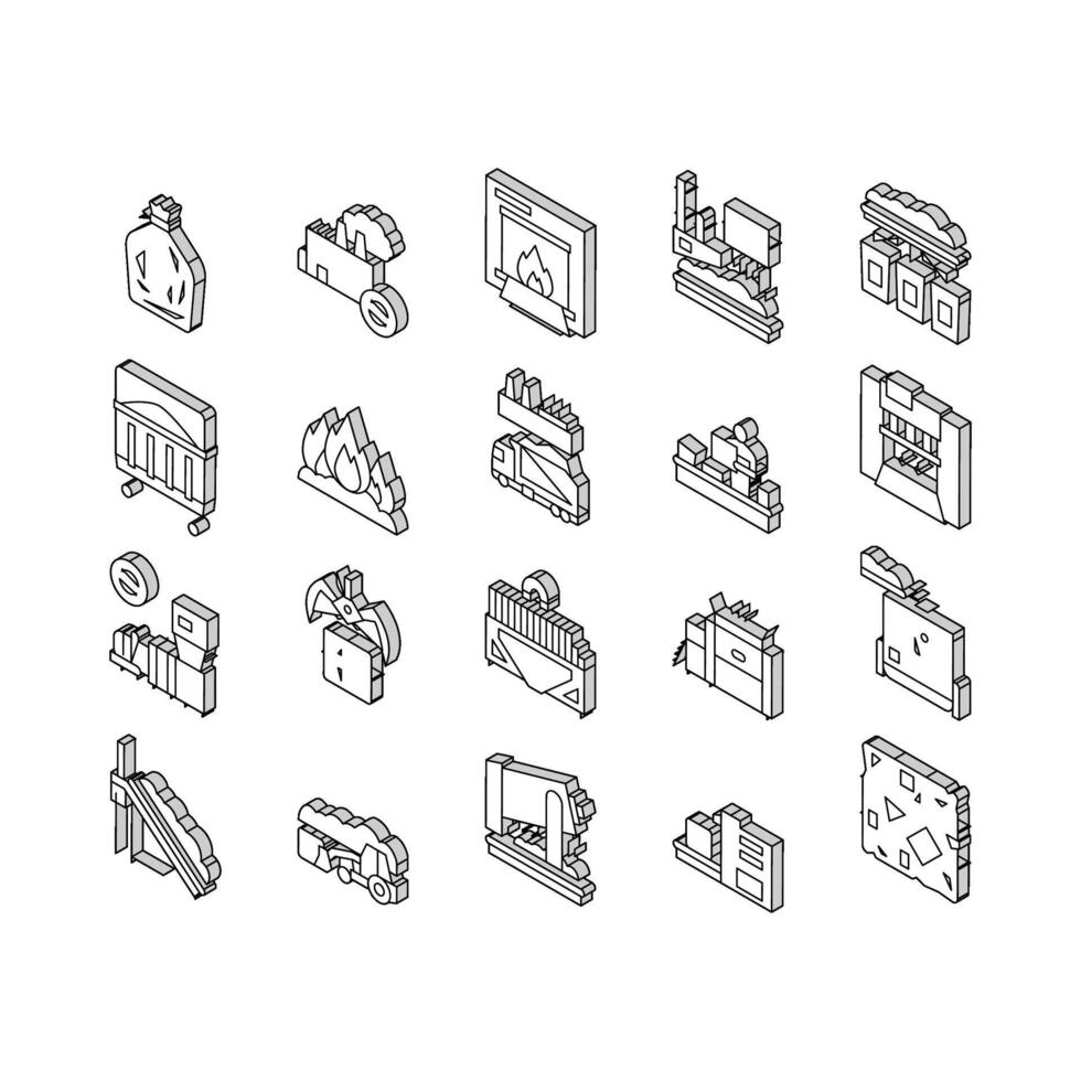 fabriek vuilnis verspilling verzameling isometrische pictogrammen reeks vector