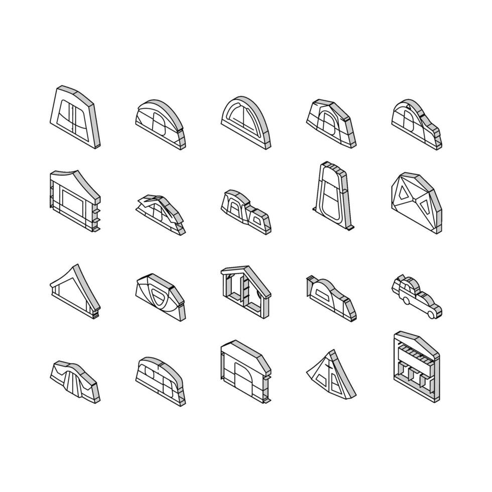 tent vakantie reizen toerisme isometrische pictogrammen reeks vector