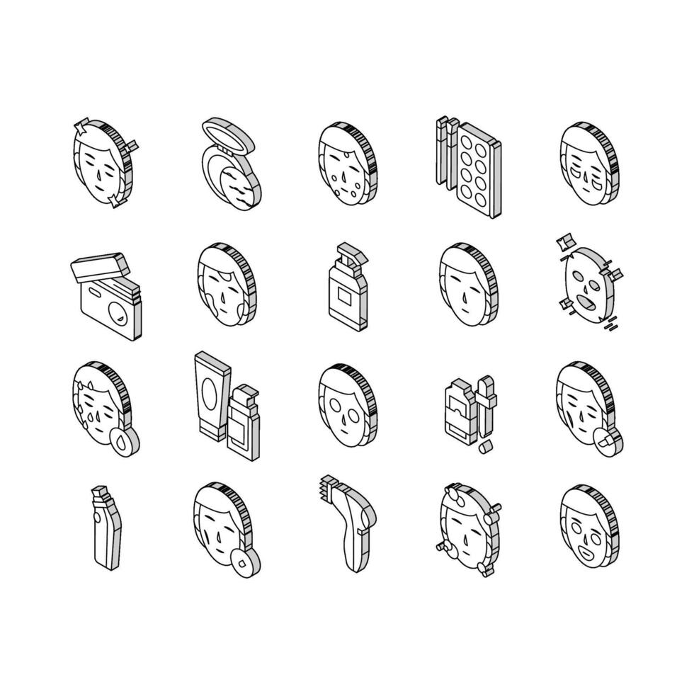 gelaats huid zorg traktatie verzameling isometrische pictogrammen reeks vector