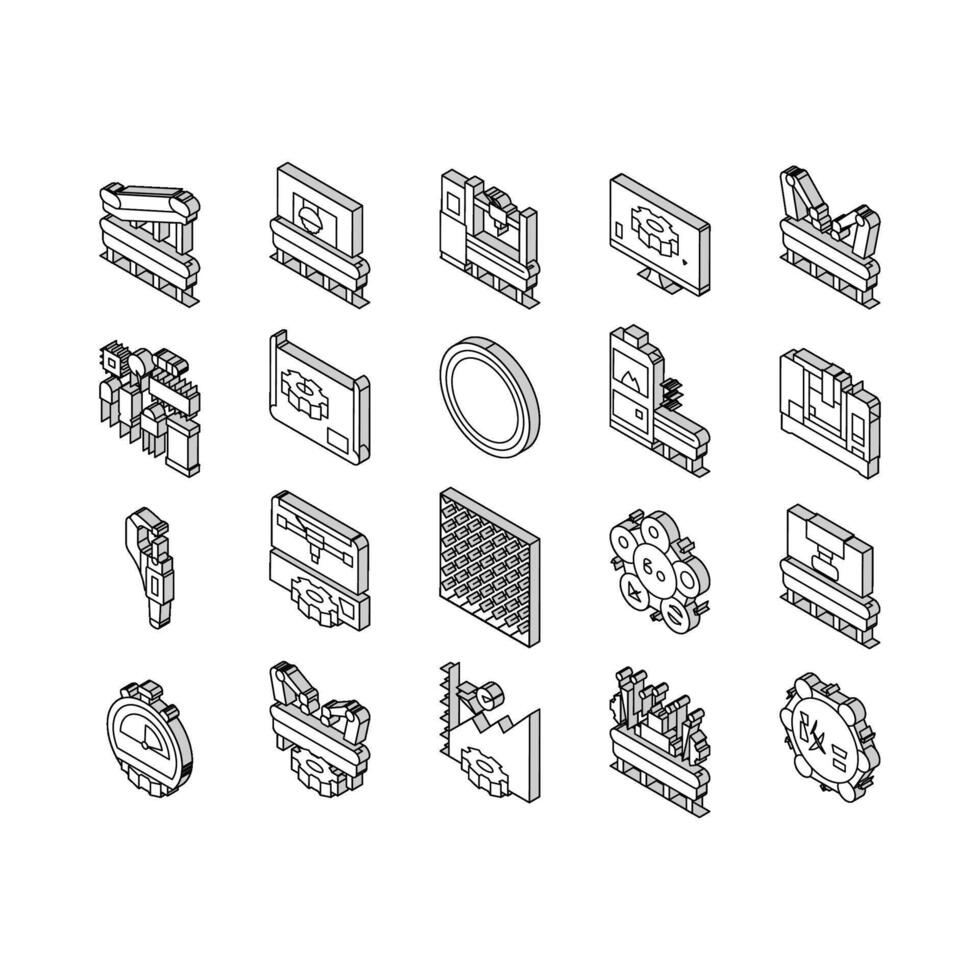 fabricage industrie fabriek isometrische pictogrammen reeks vector