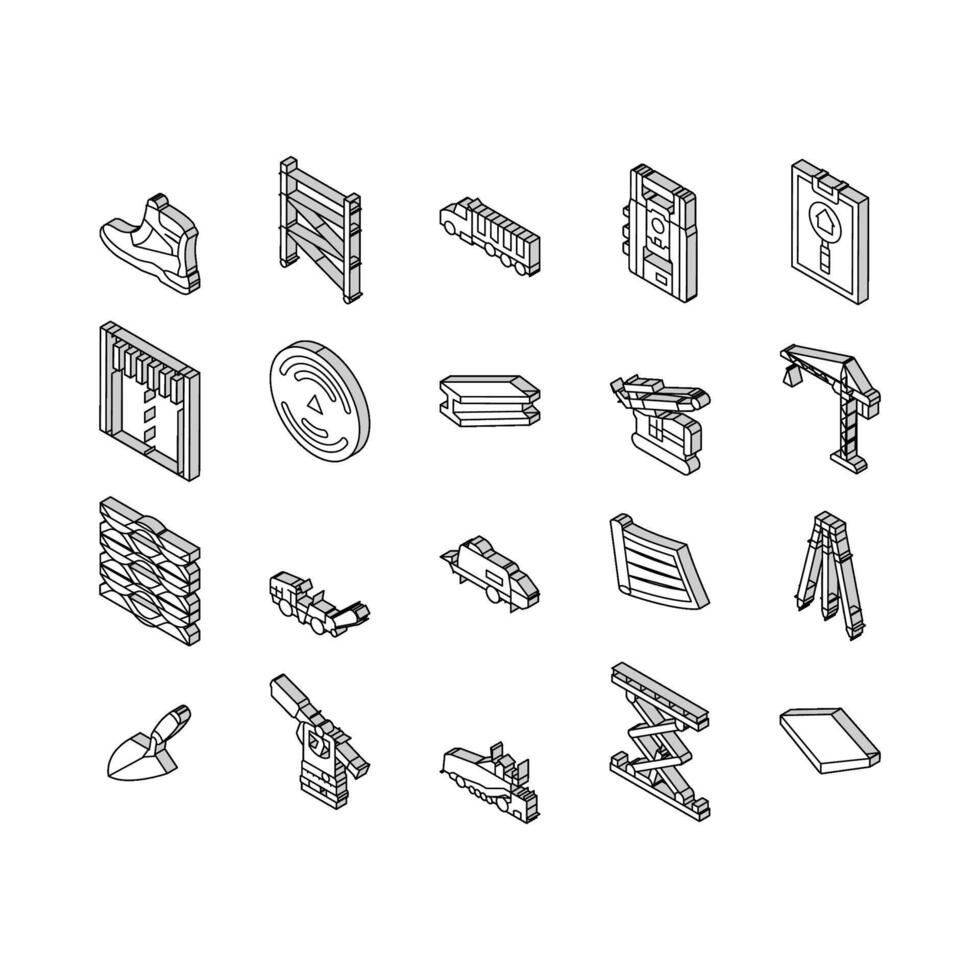 civiel ingenieur industrie gebouw isometrische pictogrammen reeks vector