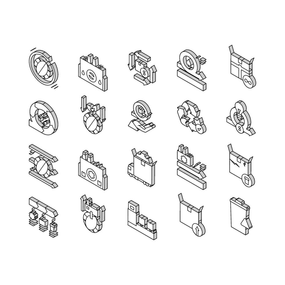 circulaire en lineair economie model- isometrische pictogrammen reeks vector