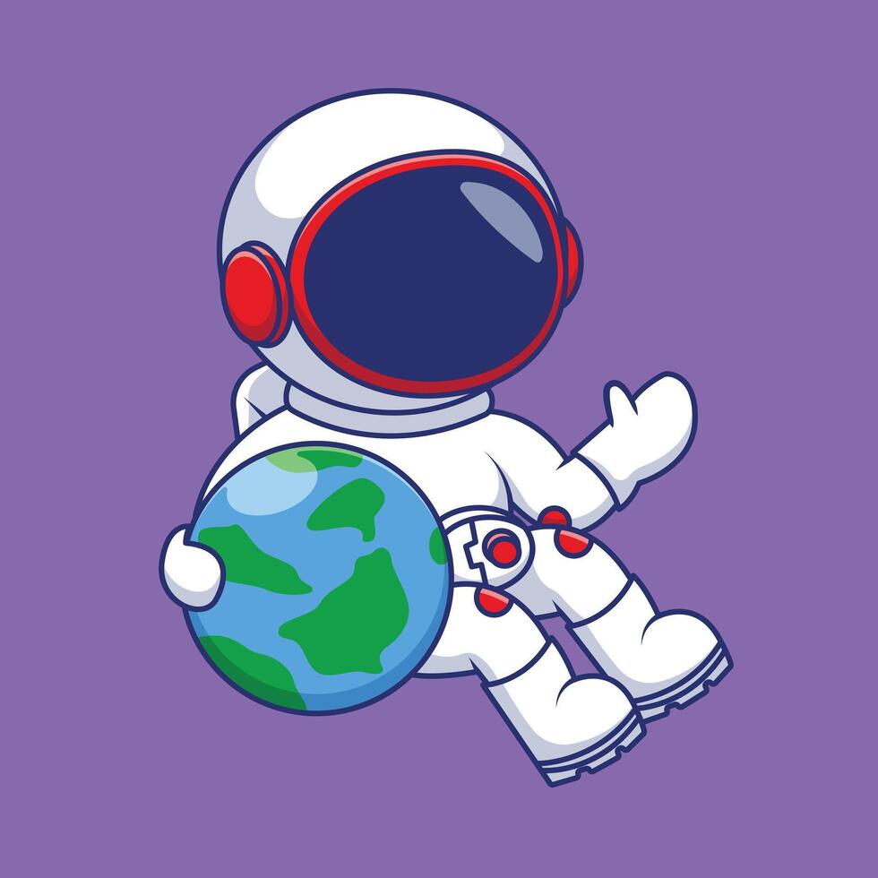 schattig astronaut met aarde tekenfilm vector pictogrammen illustratie. vlak tekenfilm concept.